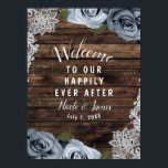 Rustic Wood Dusty Blue Rose Foto Hochzeit Willkomm Poster<br><div class="desc">Anpassen mit jedem Text. Matching-Elemente sind verfügbar.</div>