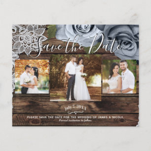 Rustic Wood Dusty Blue Rose Foto Save the Date