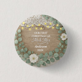 Rustic Wood & Eucalyptus Mr & Mrs Christmas Button