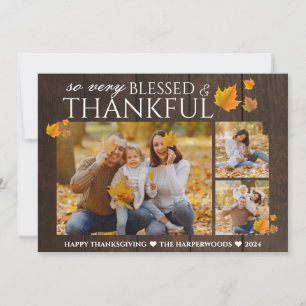 Rustic Wood Fall Erntedank Familie 3 Foto Feiertagskarte