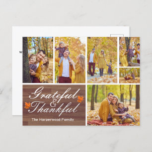 Rustic Wood Fall Erntedank Familie Foto Collage Feiertagspostkarte