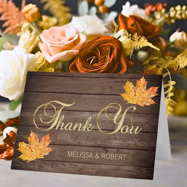 Rustic Wood Fall Orange Wedding Vielen Dank Dankeskarte (Rustic Wood Fall Orange Wedding Thank You)