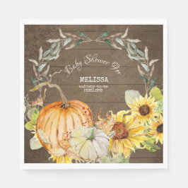 Rustic Wood Fall Pumpkins w Sunflowers Babydusche Serviette