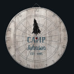 Rustic Wood Family Camp Dartscheibe<br><div class="desc">Fun graues Holz Familienlager Dartboard für Ihre rustikale Zuhause-Spiel Nacht. Dieses lustige Imitat aus verwittertem Holz beinhaltet einen hohen Kiefernbaum. Es gibt benutzerdefinierte Wörter,  wie z.B.,  Camp,  einen Familiennamen und etablierte Datums zu personalisieren. Der Text ist flach blau und hebt sich vor dem Hintergrund des Holzes ab.</div>