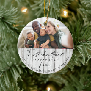 Rustic Wood Family Foto 1. Weihnachten Keramik Ornament