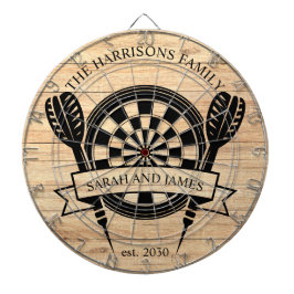 Rustic Wood Family Individuelle Name Hochzeit Dartscheibe