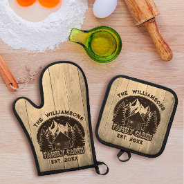 Rustic Wood Family Kabine Zuhause Wiedersehen Brow Ofenhandschuh & Topflappen-Set