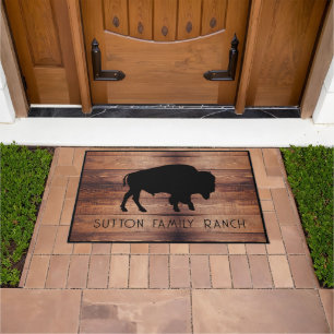 Rustic Wood Family Name Bison Silhouette Fußmatte