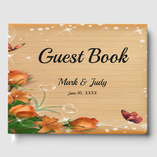 Rustic Wood Floral Butterfly Wedbook Gästebuch