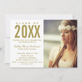 Rustic Wood Floral Gold Graduation Party Foto Einladung