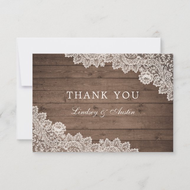 Rustic Wood Floral Lace Wedding Vielen Dank Dankeskarte (Vorderseite)