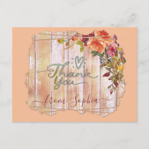 Rustic Wood Floral Name Vielen Dank Postkarte