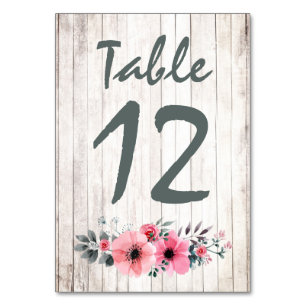 Rustic Wood Floral Rose Wedding Tischnummer Card