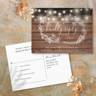 Rustic Wood Floral Song Request RSVP Card Einladungspostkarte