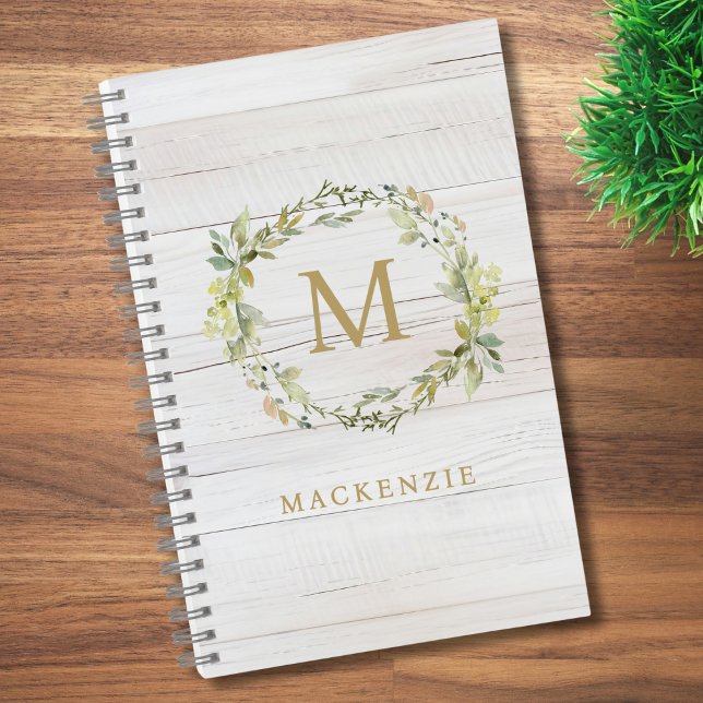 Rustic Wood Floral Watercolor Monogram Notizbuch (Von Creator hochgeladen)