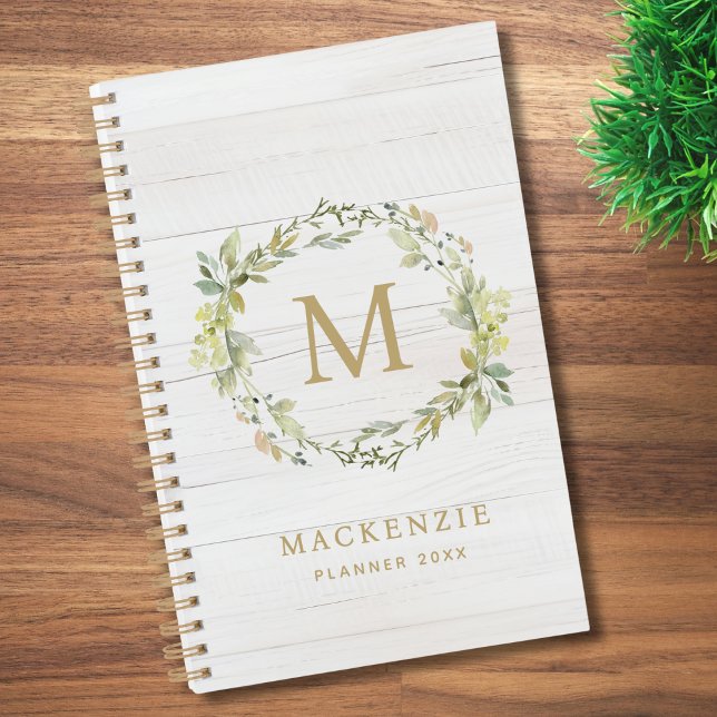 Rustic Wood Floral Watercolor Monogram Planer (Von Creator hochgeladen)