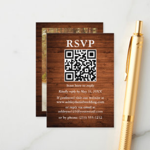 Rustic Wood Foto QR Wedding RSVP Begleitkarte