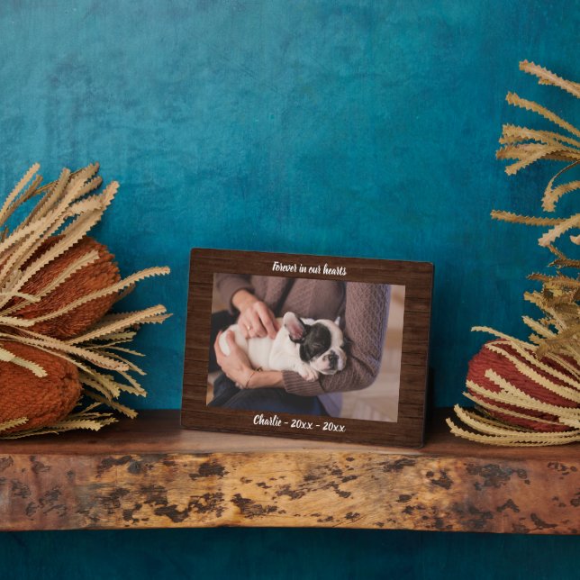 Rustic Wood Foto von Dog Memorial Keepsake Fotoplatte (Seite)