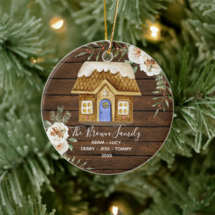 Rustic Wood Gingerbread Family Christmas House  Keramik Ornament