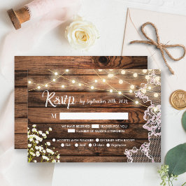 Rustic Wood Gipskraut & Lace Wedding RSVP Karte