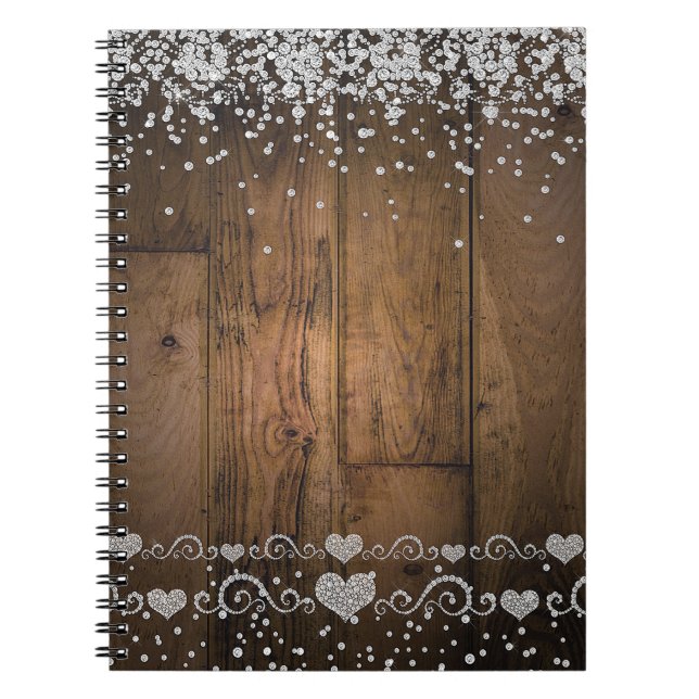 Rustic Wood Glam Diamonds Glitzer Hochzeitsplaner Notizblock (Vorderseite)