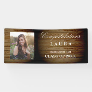 Rustic Wood Glückwunschs Grad Abschluss Foto Banne Banner
