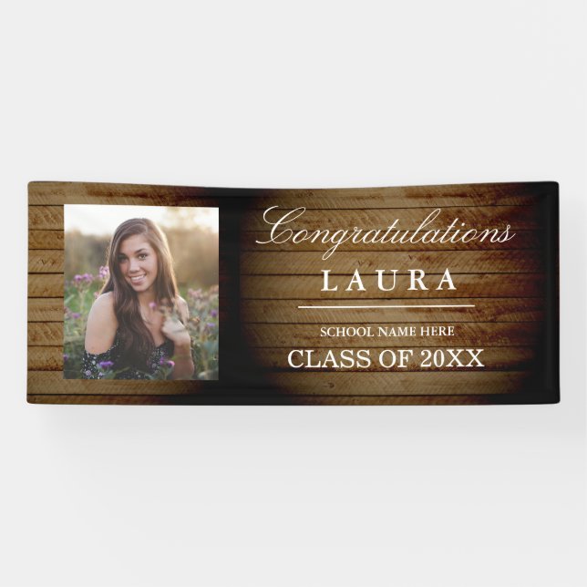 Rustic Wood Glückwunschs Grad Abschluss Foto Banne Banner (Horizontal)