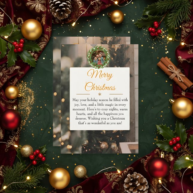 Rustic Wood & Gold Family Christmas Card 2026  Save The Date (Von Creator hochgeladen)
