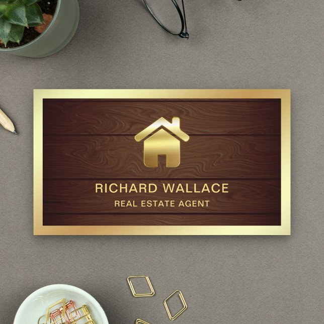 Rustic Wood Gold Foil Zuhause Logo Real Anwesen Ag Visitenkarte (Von Creator hochgeladen)