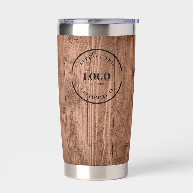 Rustic Wood Grain Branded with logo Website Thermobecher (Links)
