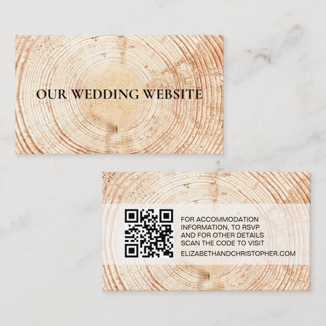 Rustic Wood Grain QR Code Hochzeitswebsite Begleitkarte (Vorne/Hinten)