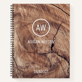 Rustic Wood Grain Texture Monogram Notebook Notizbuch