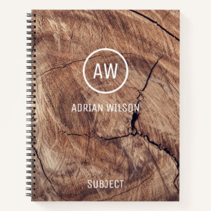Rustic Wood Grain Texture Monogram Notebook Notizbuch