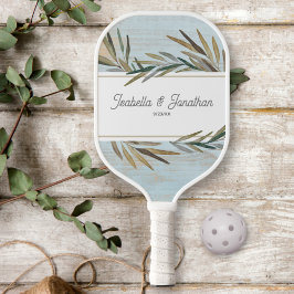 Rustic Wood Grain Wedelname Date Custom Pickleball Schläger