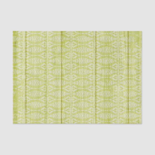 Rustic Wood Green Damask Shabby Hütte Chic Seidenpapier (Vorderseite)