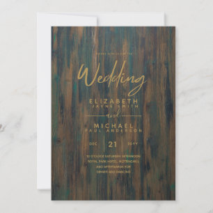 Rustic Wood Green Gold Hochzeit lädt Einladung
