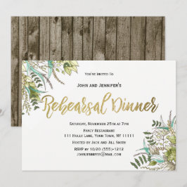 Rustic Wood Green Leaf Gold Probe Dinner Einladung