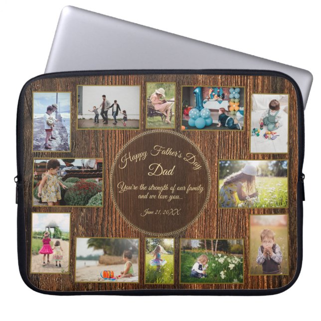 Rustic Wood Happy Vathers Day Family Foto Templat Laptopschutzhülle (Vorderseite)