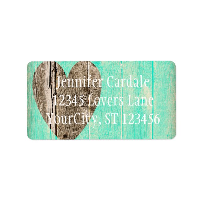 Rustic Wood Heart Aqua Country Address Labels Adressaufkleber (Vorne)