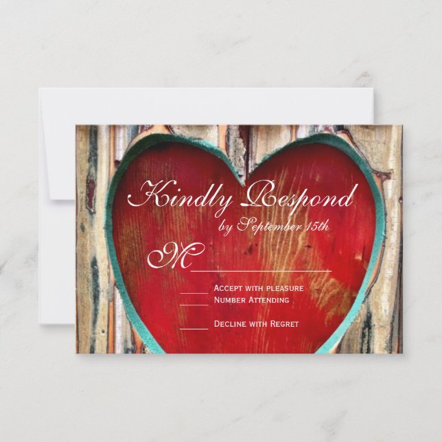Rustic Wood Heart Country Wedding RSVP Cards (Vorderseite)