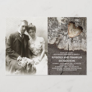 Rustic Wood Heart Foto Hochzeit Jahrestag Einladung