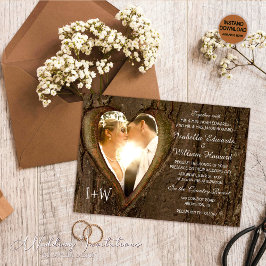 Rustic Wood Heart Foto Wedding Einladung