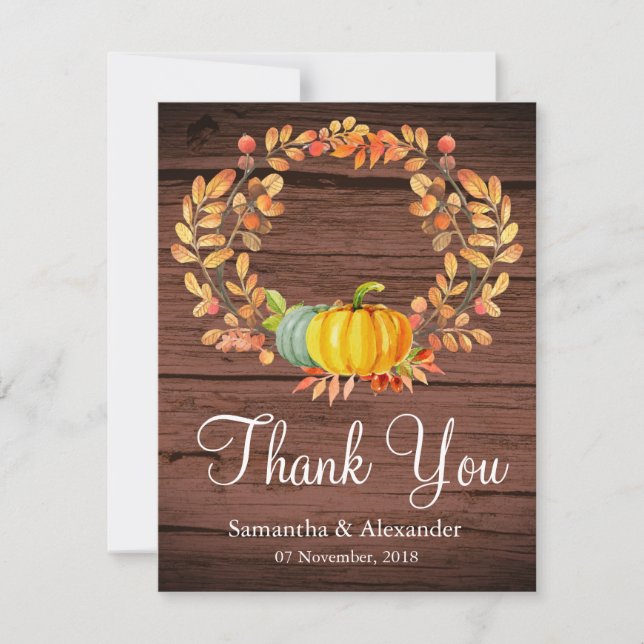 Rustic Wood Herbstlaubs Pumpkin Danke Karte (Vorderseite)