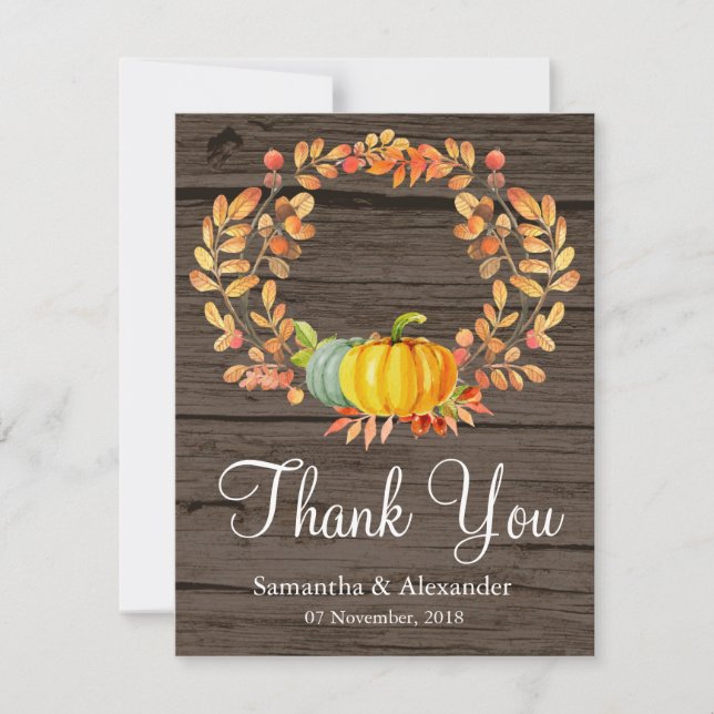 Rustic Wood Herbstlaubs Pumpkin Danke Karte (Vorderseite)