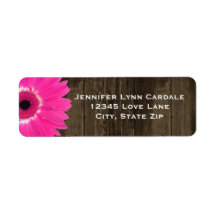 Rustic Wood Hot Pink Gerber Daisy Address Labels