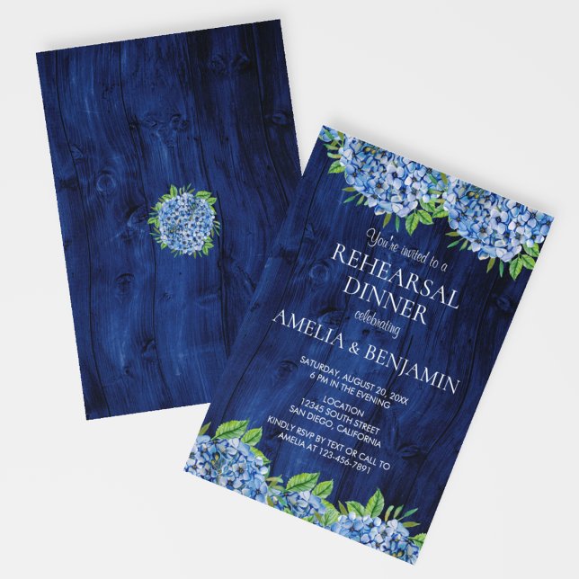 Rustic Wood Hydrangeas Hochzeitsessen Probe Einladung (Von Creator hochgeladen)
