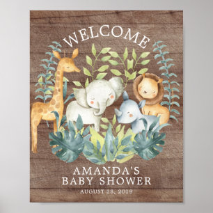 Rustic Wood Jungle Welcome Baby Shower Poster