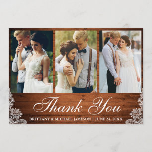 Rustic Wood Lace 3 Foto Wedding Vielen Dank Dankeskarte