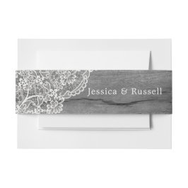 Rustic Wood Lace B&W Wedding Einladungsbanderole