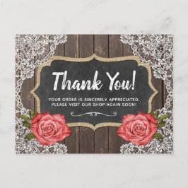 Rustic Wood & Lace Floral Chalkboard Vielen Dank Postkarte